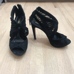 Auth Fendi platform heels 6.5/36.5 black suede EUC
